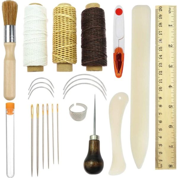 Bookbinding Tools Kits,23PCS Premium Sewing Tools for Leather,Handmade Books and Paper DIY Bookblind Set, Including Sewing Needles/Waxed Thread/Plastic Ruler and So On Like Main Picture