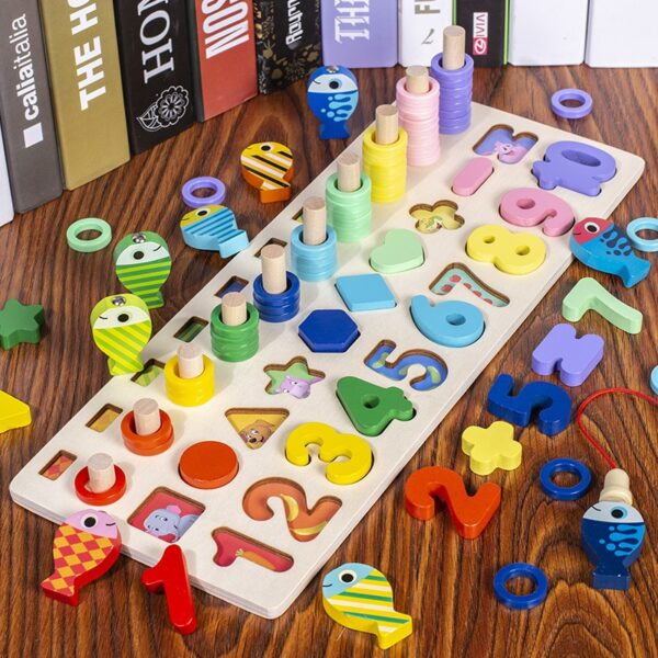 Montessori Educational Wooden Toys Children Busy Board Math Fishing Children’s Wooden Preschool Montessori Toy Counting Geometry