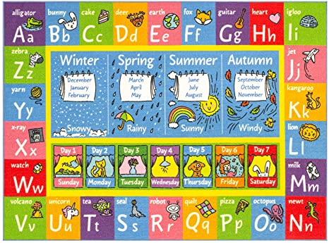Playtime Collection ABC Alphabet, Seasons, Months and Days of The Week Educational Learning Area Rug Carpet for Kids and Children Bedrooms and Playroom (5′ 0″ x 6′ 6″)
